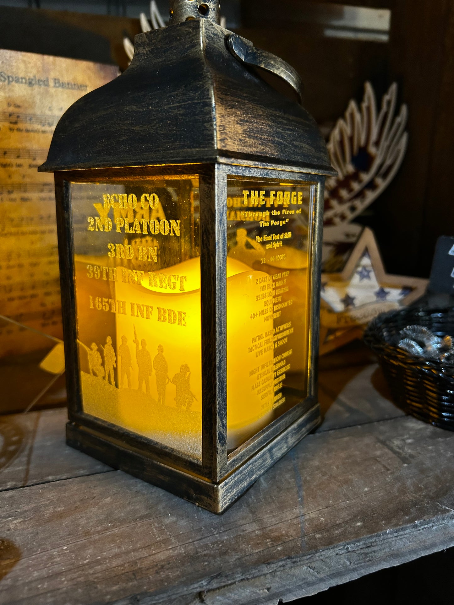 Personalized Forge Lantern - Custom Etched Military Keepsake