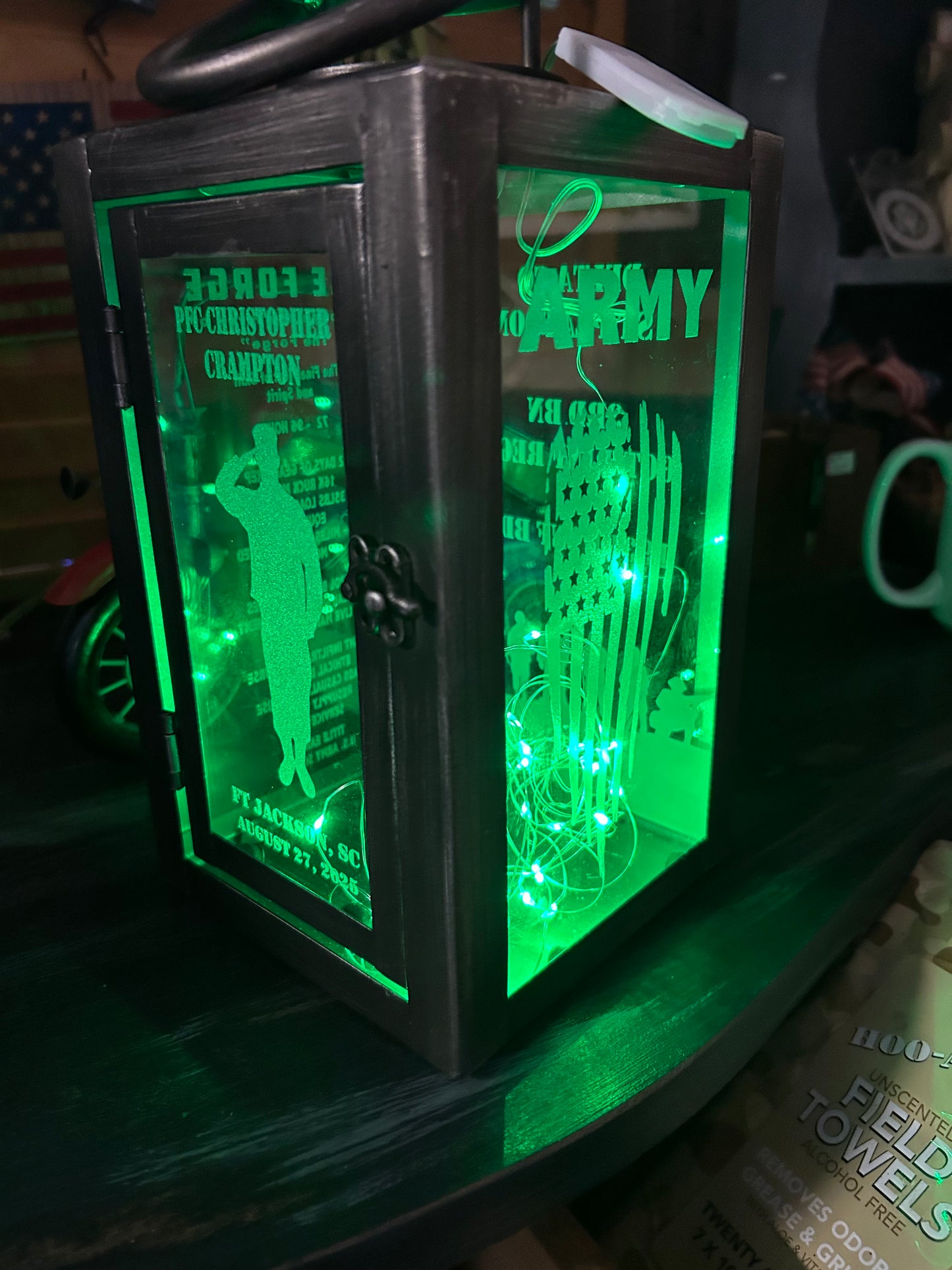 LED Etched Forge Lantern