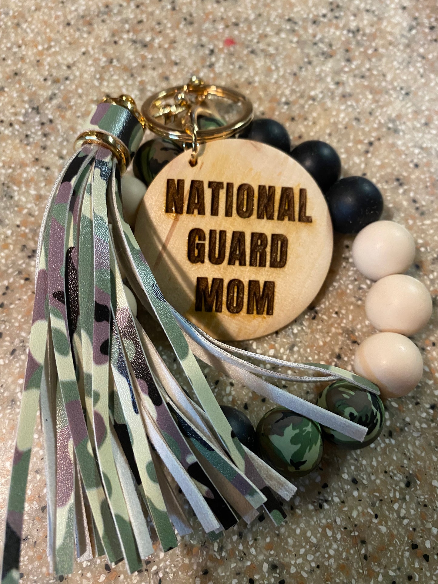 Personalized Military Wristlet Charm - Wooden Disc or Heart Add-On