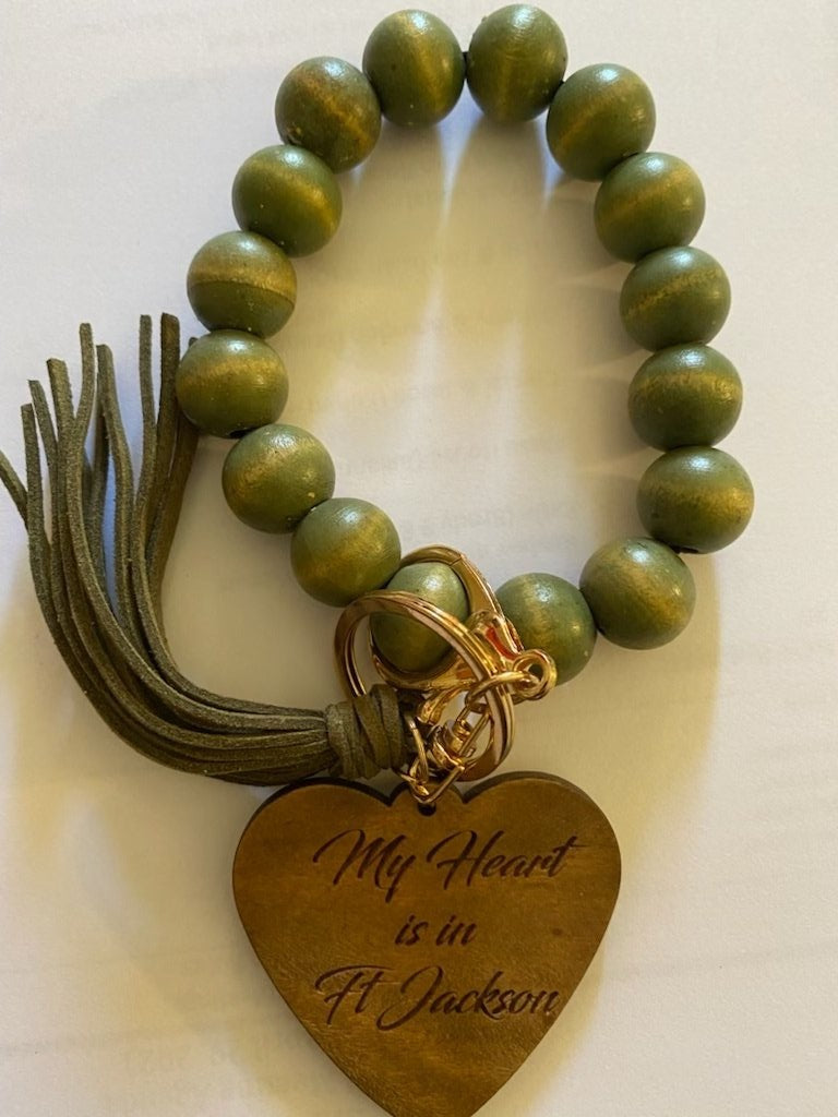Personalized Military Wristlet Charm - Wooden Disc or Heart Add-On